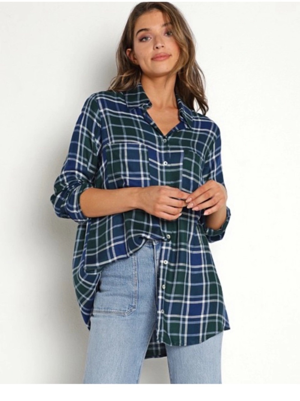 Show Me Your MuMu The Layer Shirt Green and Blue Plaid size medium